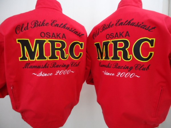 バイククラブ 赤ブルゾン+キャップ刺繍 MRC 2着口 | 特攻服刺繍の 